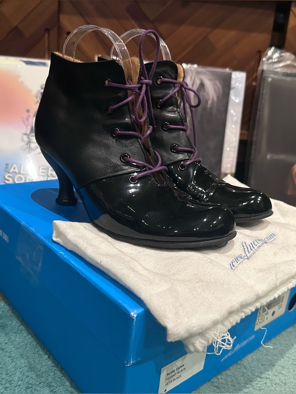 Fluevog EXCELLENT Bellevue Rose Dunn black patent/leather retro ankle boot-8